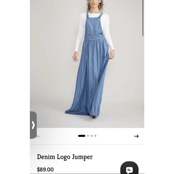 Aleeza Paris Denim Logo Jumper Overall Dress NWT XS Pockets Lightweight Maxi - Picture 1 of 10